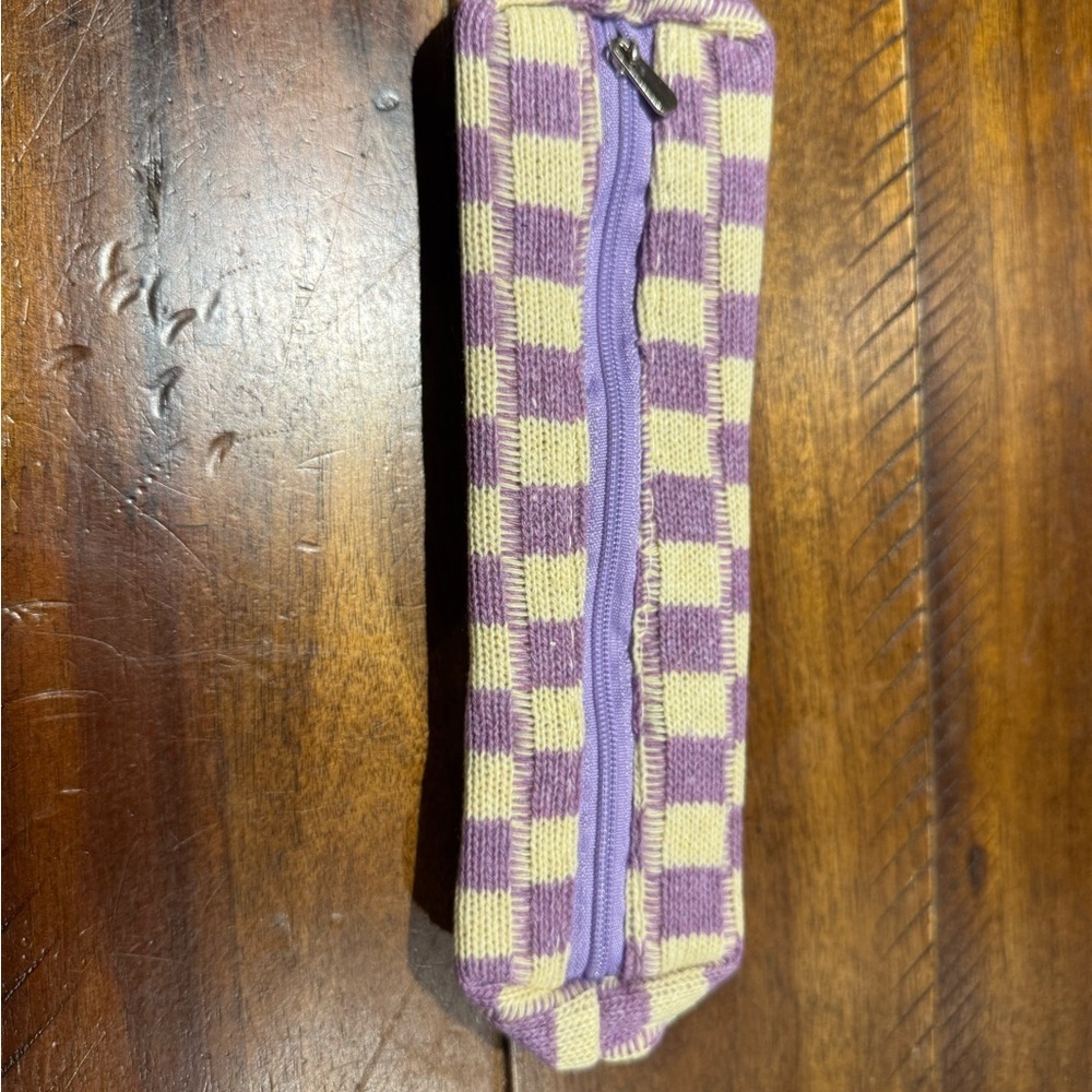 Purple and Cream Checkered Pencil Case
